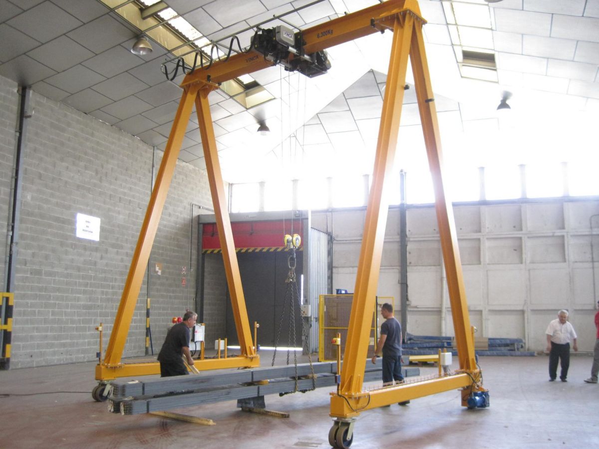 Detalle técnico de grúa pórtico motorizada WGR con ruedas orientables